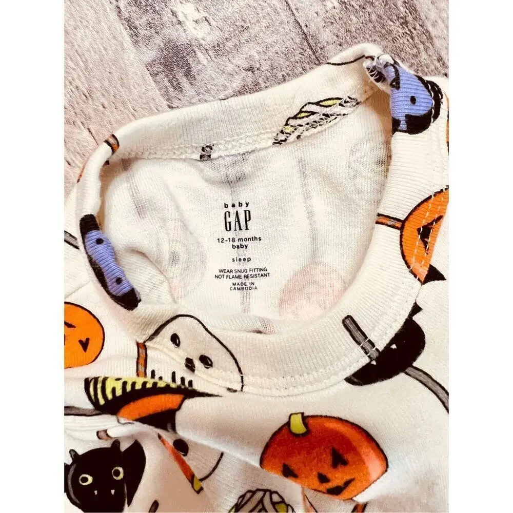 Gap Halloween Dracula Ghosts‎ Bats Cream Ribbed Pajama Pants Set 12-18 month